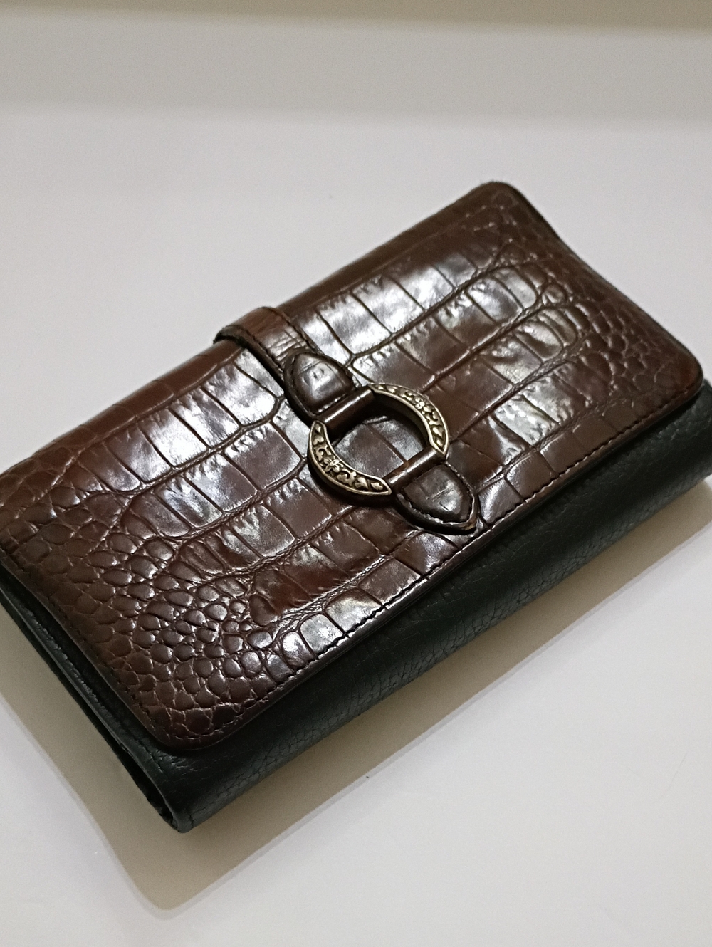 Brighton Brown & Black Croc-Embossed Leather Large Wallet Vintage
